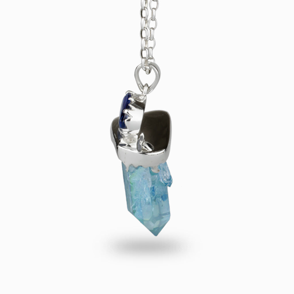 Blue Aura Crystal Necklace - Natural Healing Quartz. Cobalt Blue Aura –  Wish Knots